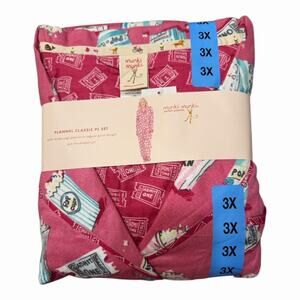Munki Munki Women SIZE 3X Pink Movie Popcorn Long Sleeve Flannel Pajama Set New